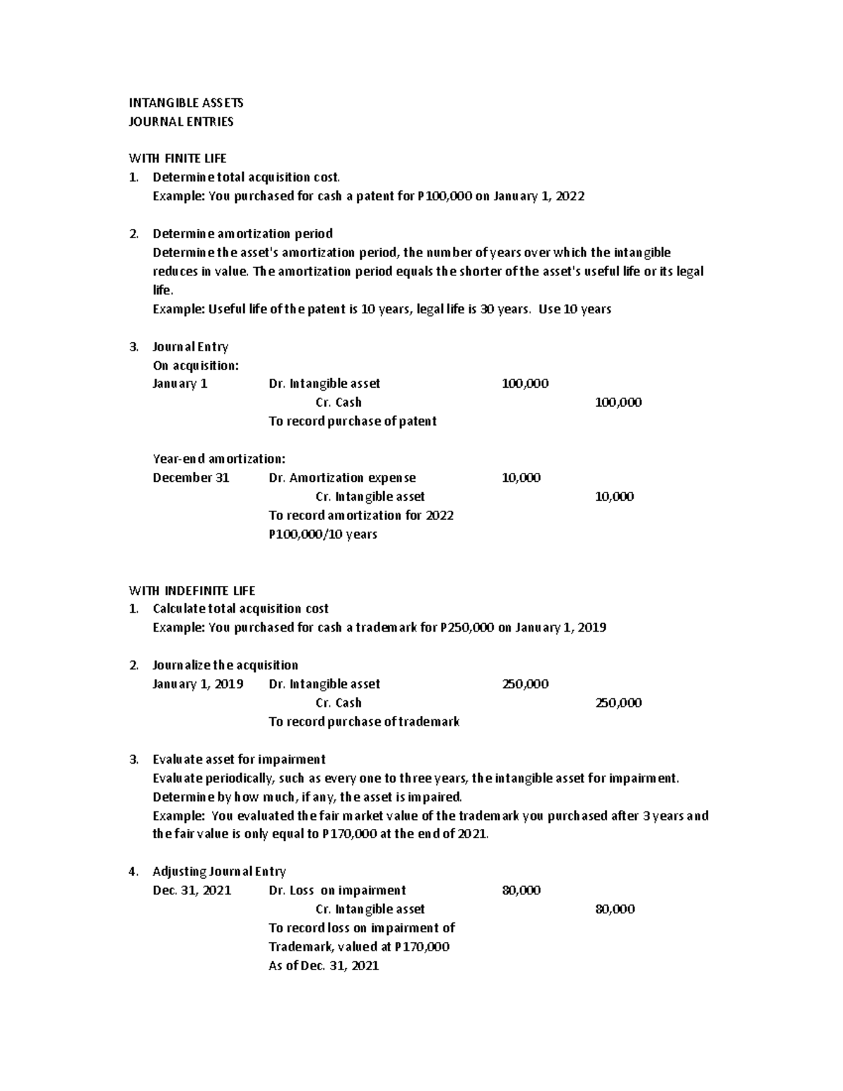 01 intangible assets je - INTANGIBLE ASSETS JOURNAL ENTRIES WITH FINITE ...