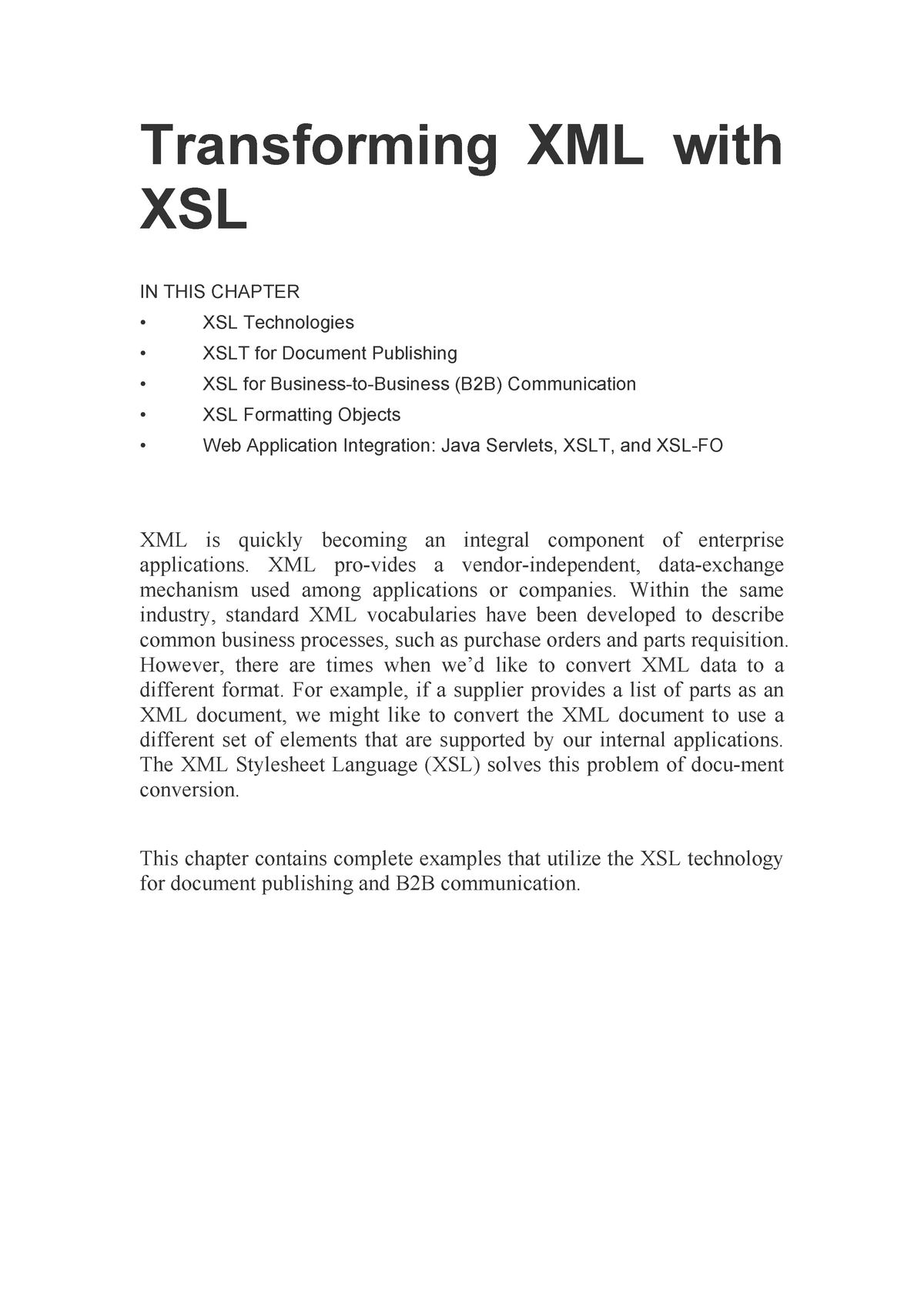 Transforming XML With XSL - Transforming XML With XSL IN THIS CHAPTER ...