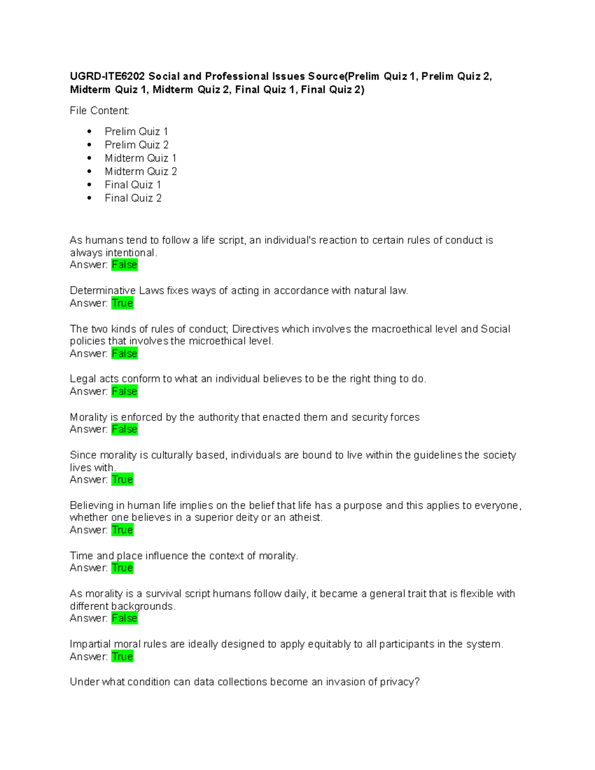 UGRD ITE6202 Social And Professional Issues Source Prelim Quiz 1 Prelim ...