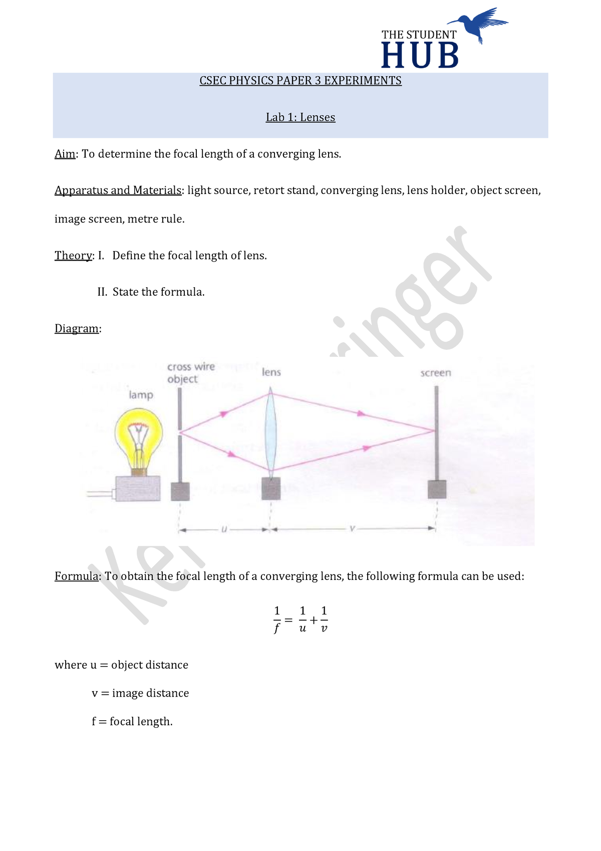 Copy Of Csec Physics Experiments Csec Physics Paper 3 Experiments Lab 1 Lenses Aim To 0828