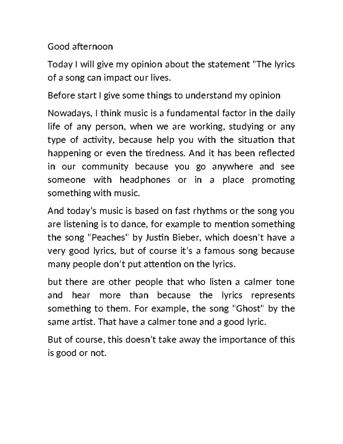Carta de buenas tardes hecha en ingles - Good afternoon Today I will ...