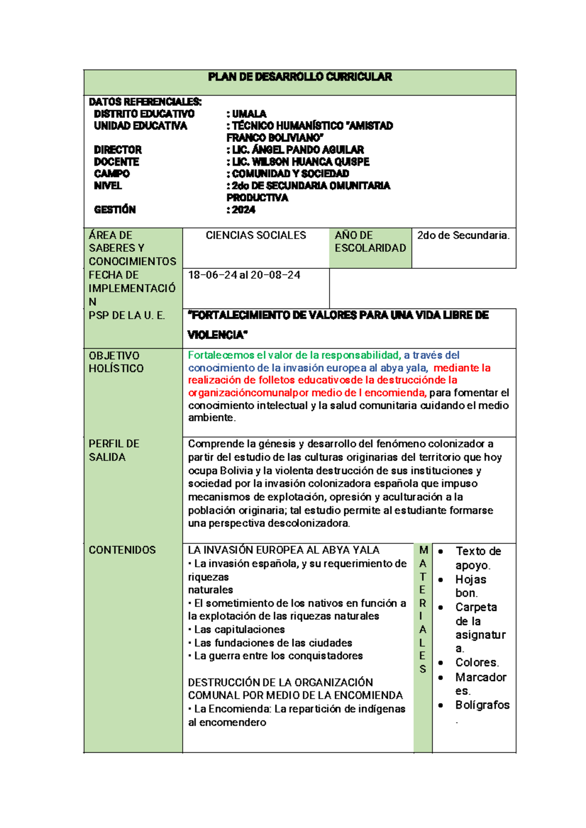 Pdc sc. 2do de sec. 2T - PLAN DE DESARROLLO CURRICULAR DATOS ...