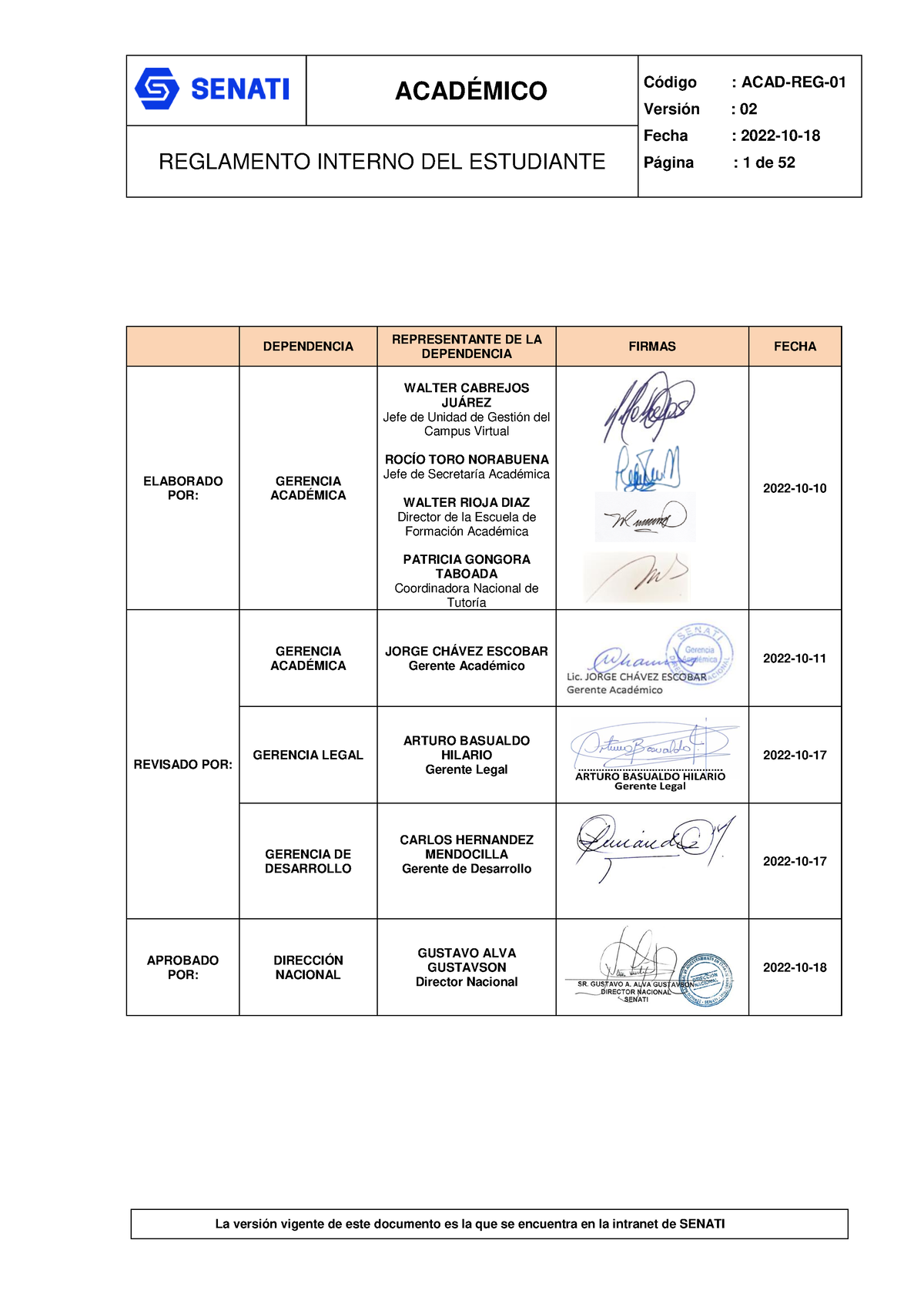 Acad-reg-01 Reglamento Int Estudiante V02-17 - ACADÉMICO Versión : 02 ...