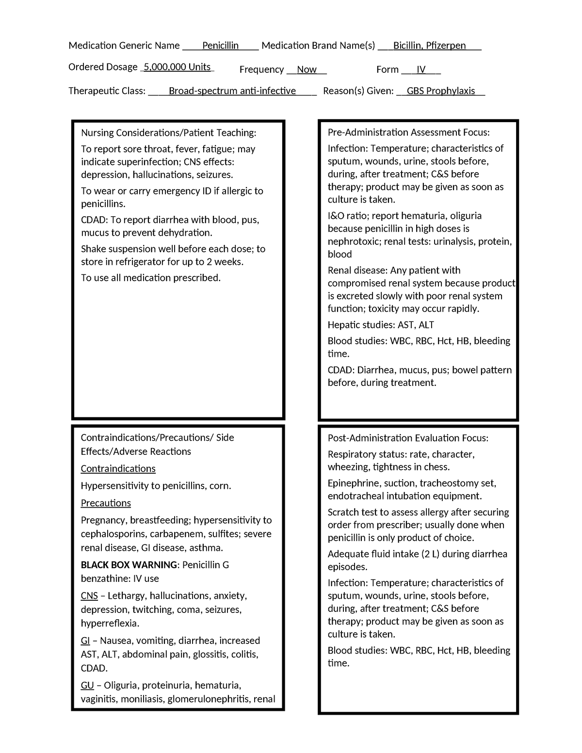 Penicillin - Drug cards - Nursing Considerations/Patient Teaching: To ...