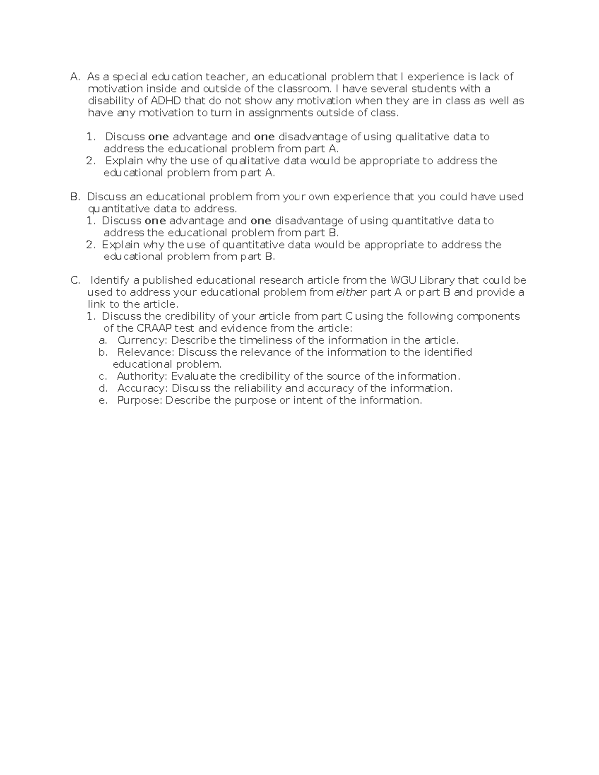 Identifying and Evaluating Data Sources - A. As a special education ...