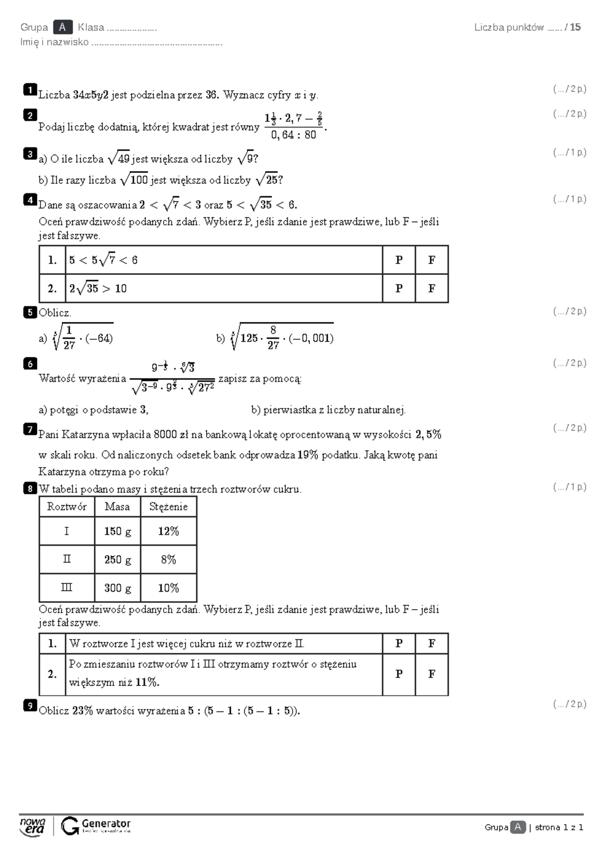 Liczby Rzeczywoste Sprawdzian Liceum Nowa Era 2014