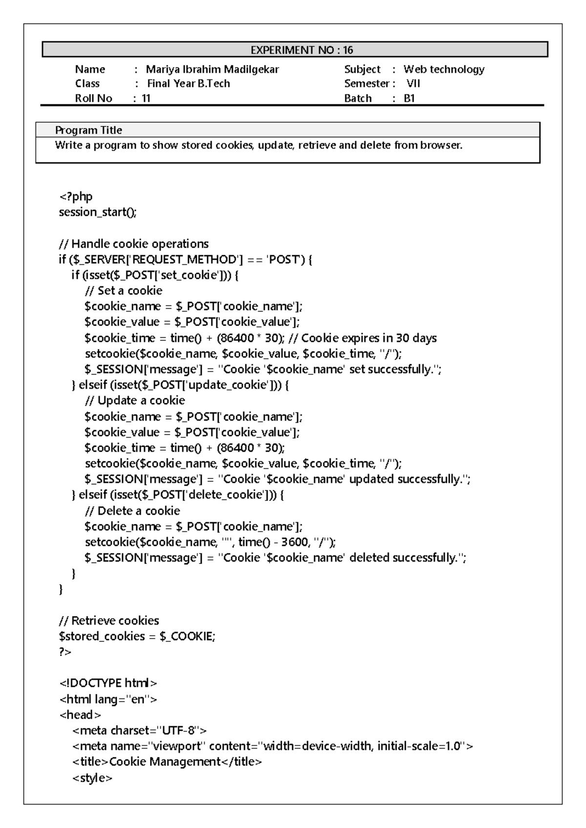 WT EXP 16 - This is an document. - EXPERIMENT NO : 16