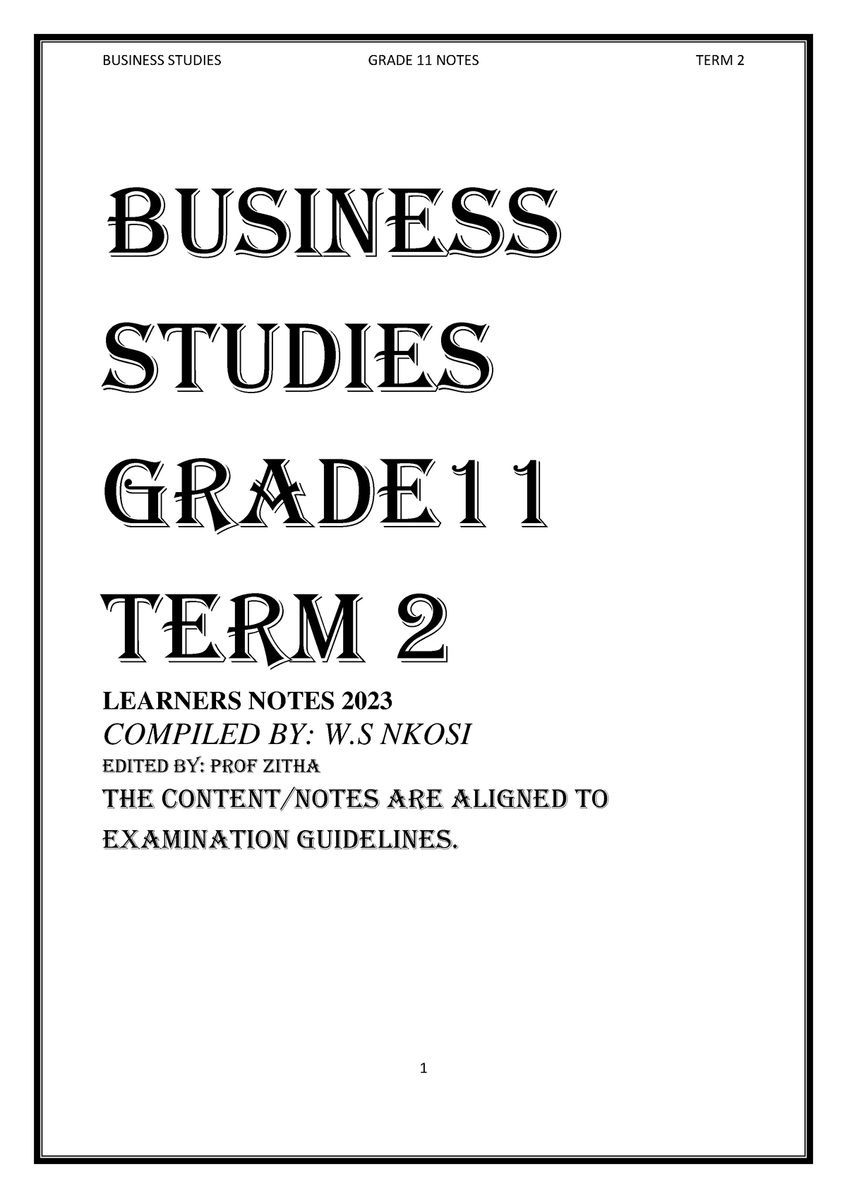 business studies grade 11 presentation term 2 2023