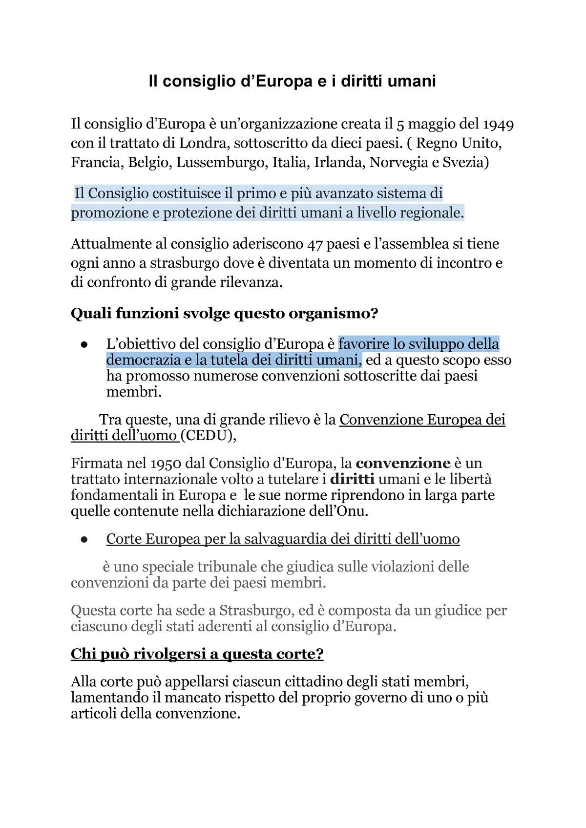 Il Consiglio D’Europa E I Diritti Umani - Il Consiglio D’Europa E I ...