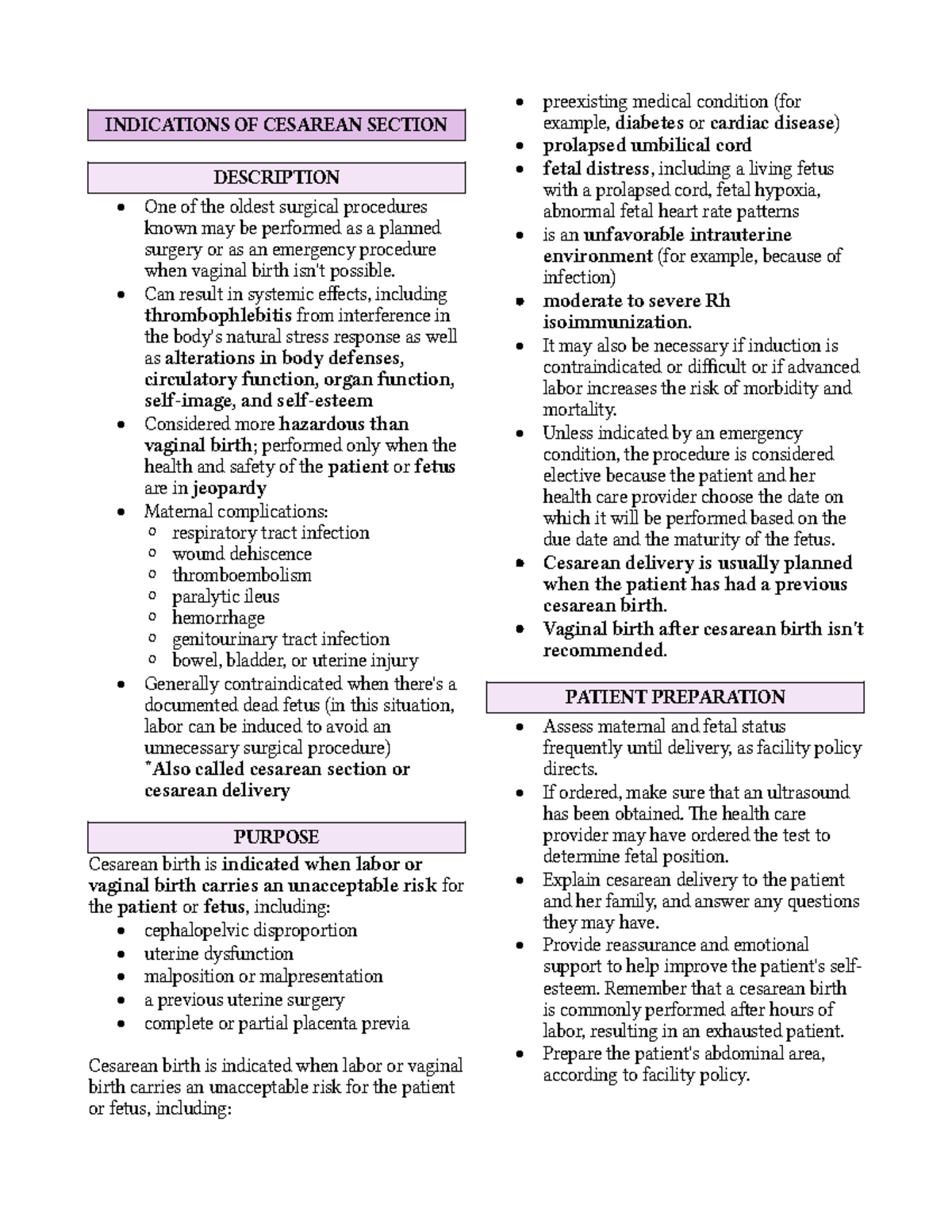 Indications of CS Birth - INDICATIONS OF CESAREAN SECTION DESCRIPTION ...