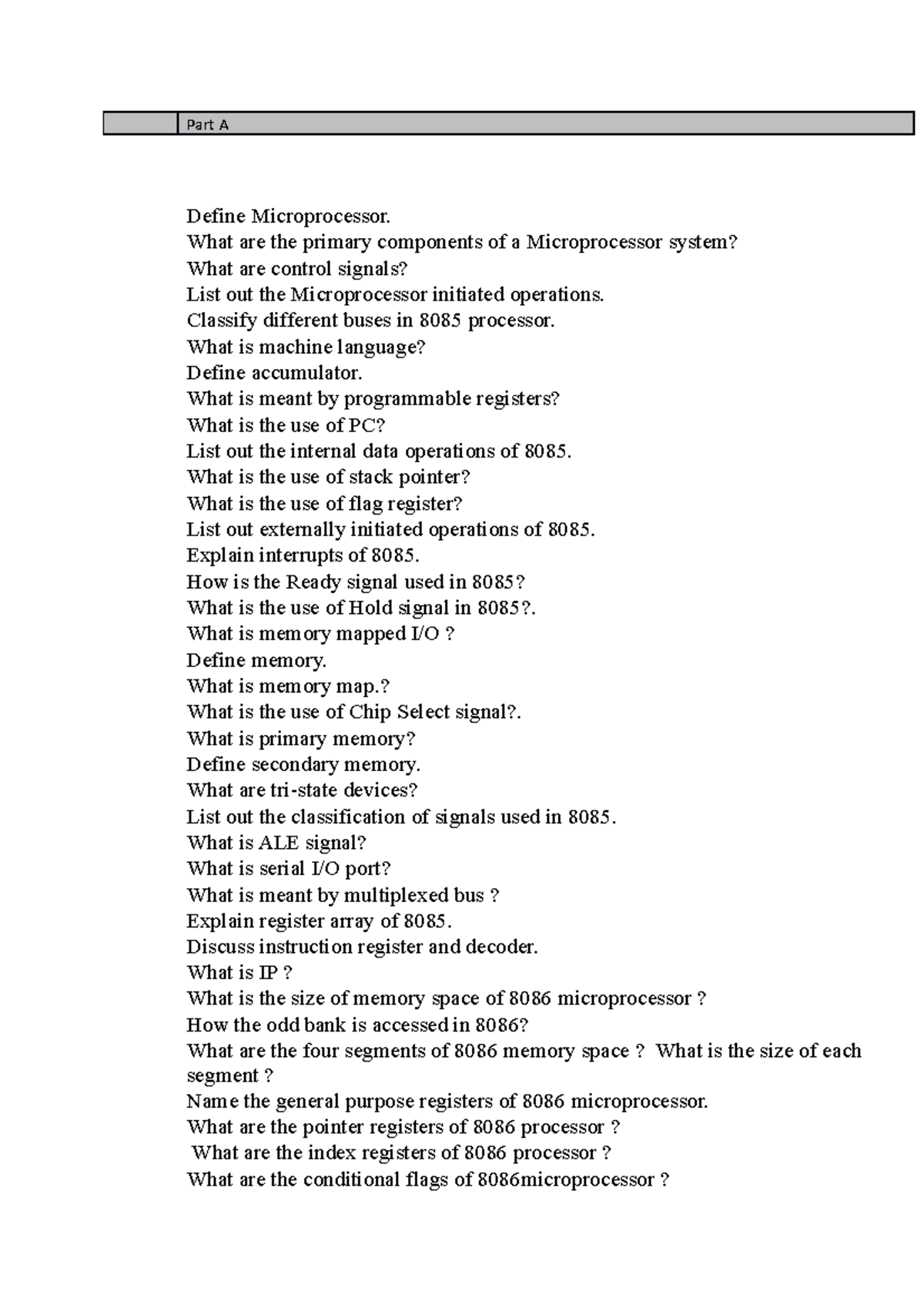Microprocessor questions Part A Define Microprocessor. What are the