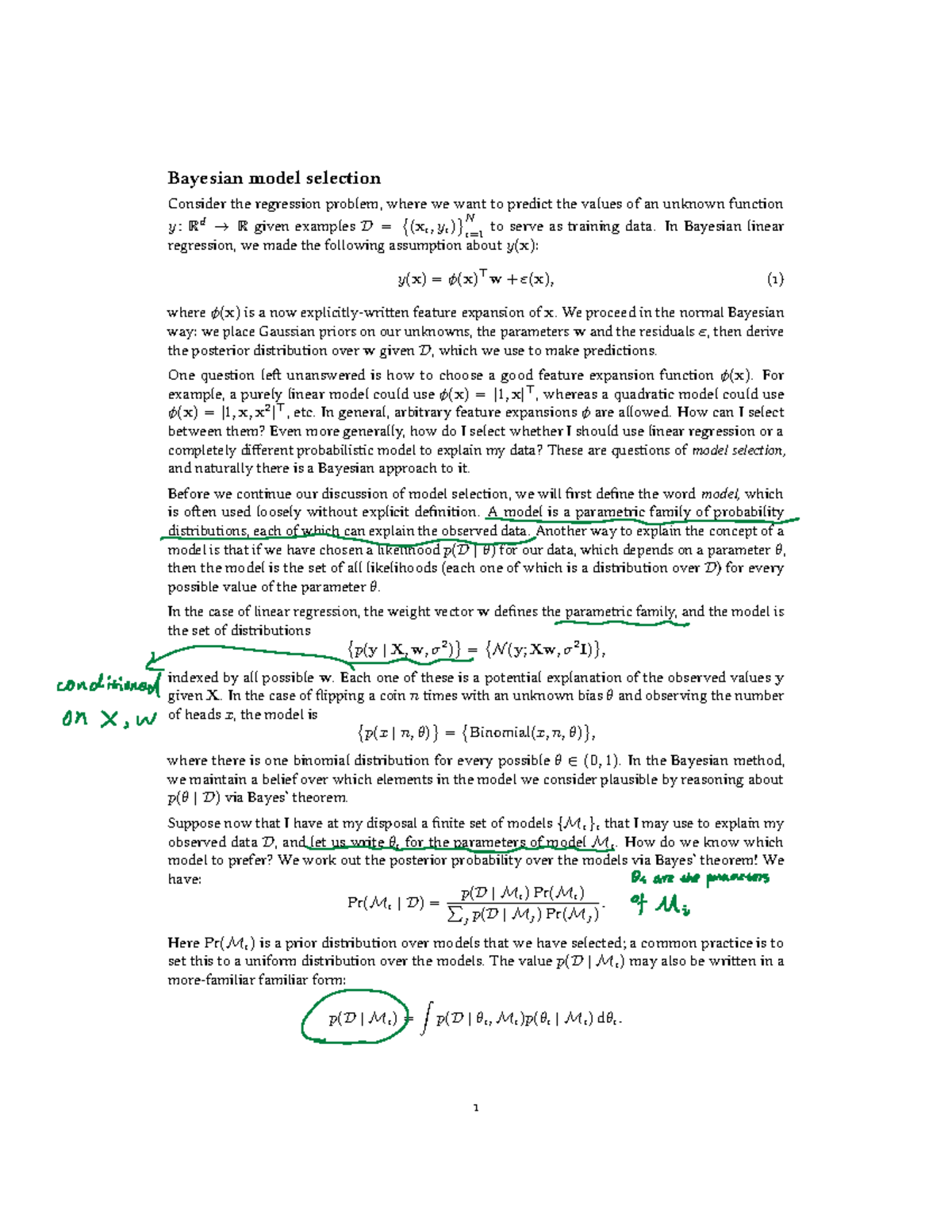 7 - Lecture notes - Bayesian model selection Consider the regression ...