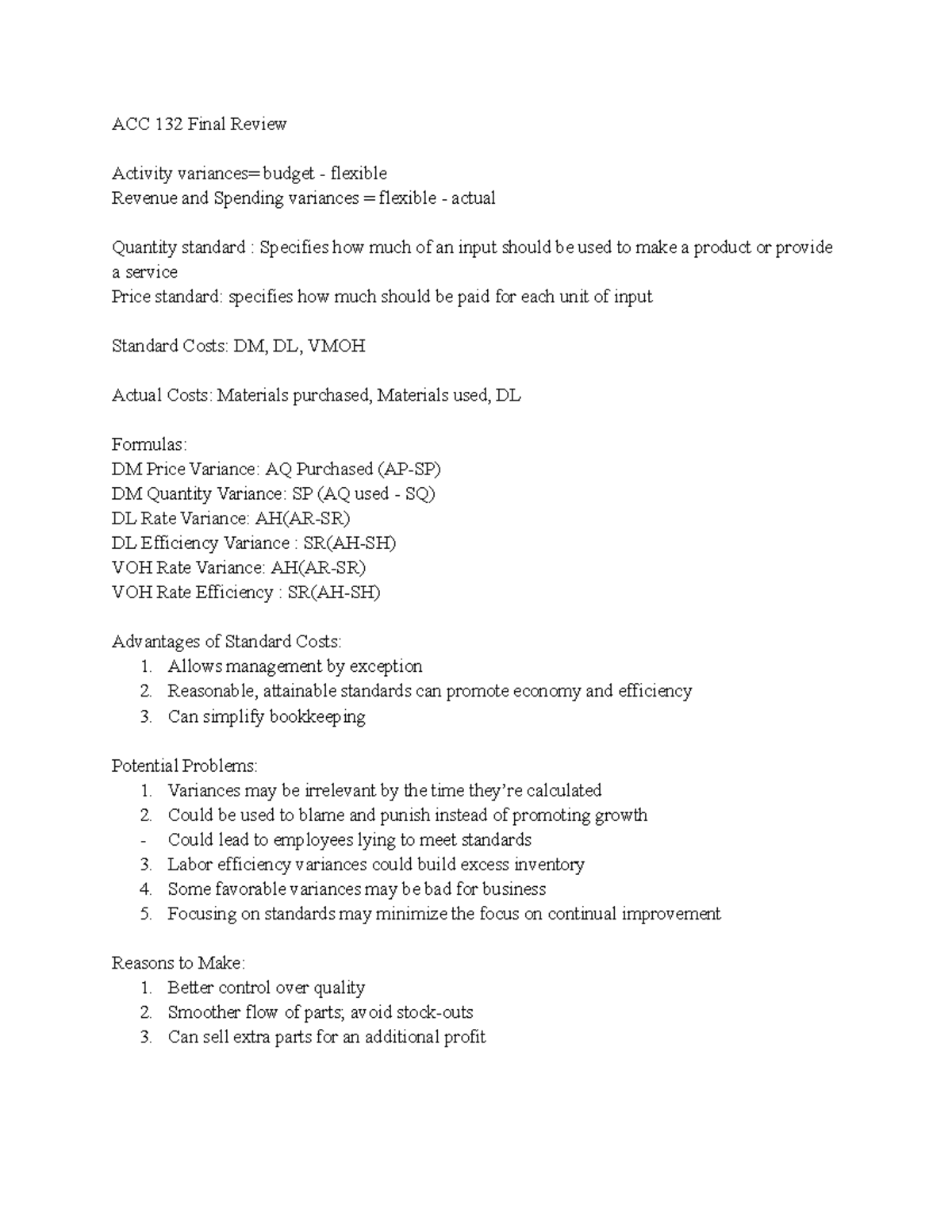 Accounting 132 Final Exam - ACC 132 Final Review Activity Variances ...