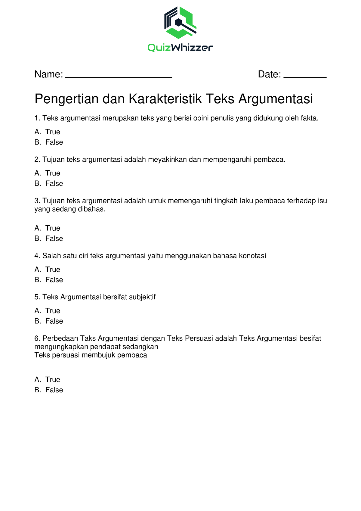 Pengertian Dan Karakteristik Teks Argumentasi - Name: Date: Pengertian ...