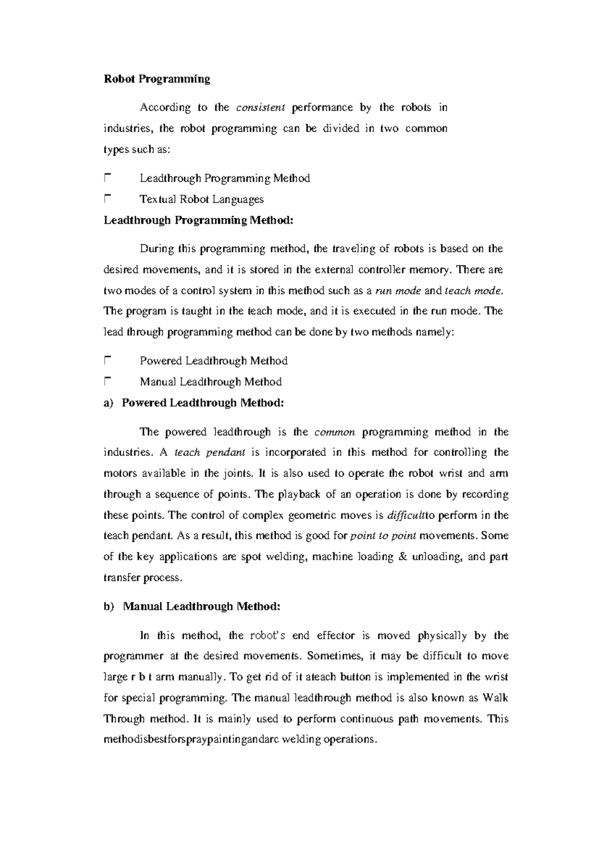 Robot Programming notes - Robot Programming According to the consistent ...