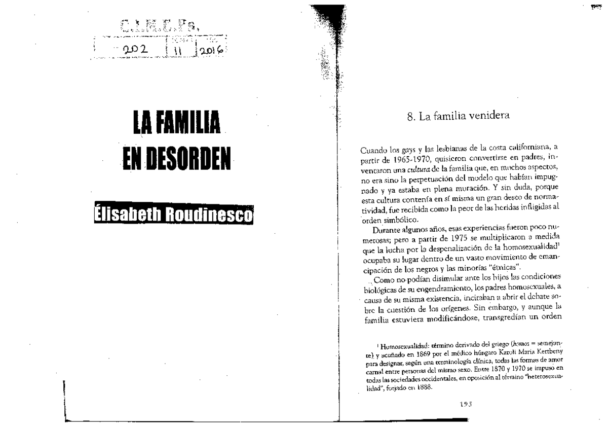Roudinesco la familia venidera - Psicología del Desarrollo - UNMDP