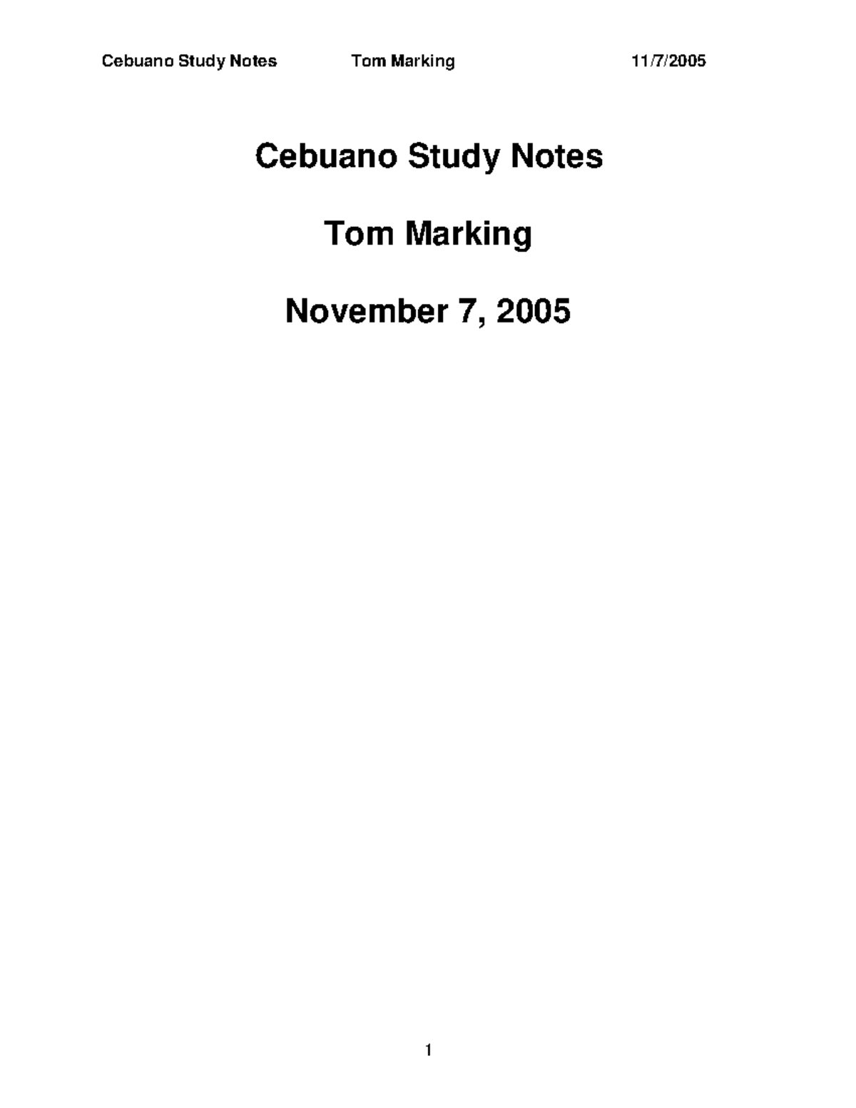 Cebuano Study Notes - The reader may download multiple copies of this ...