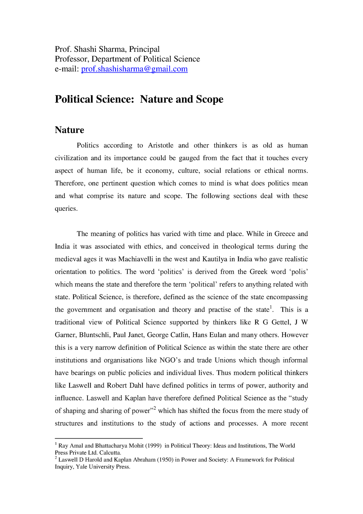nature and significance of political science