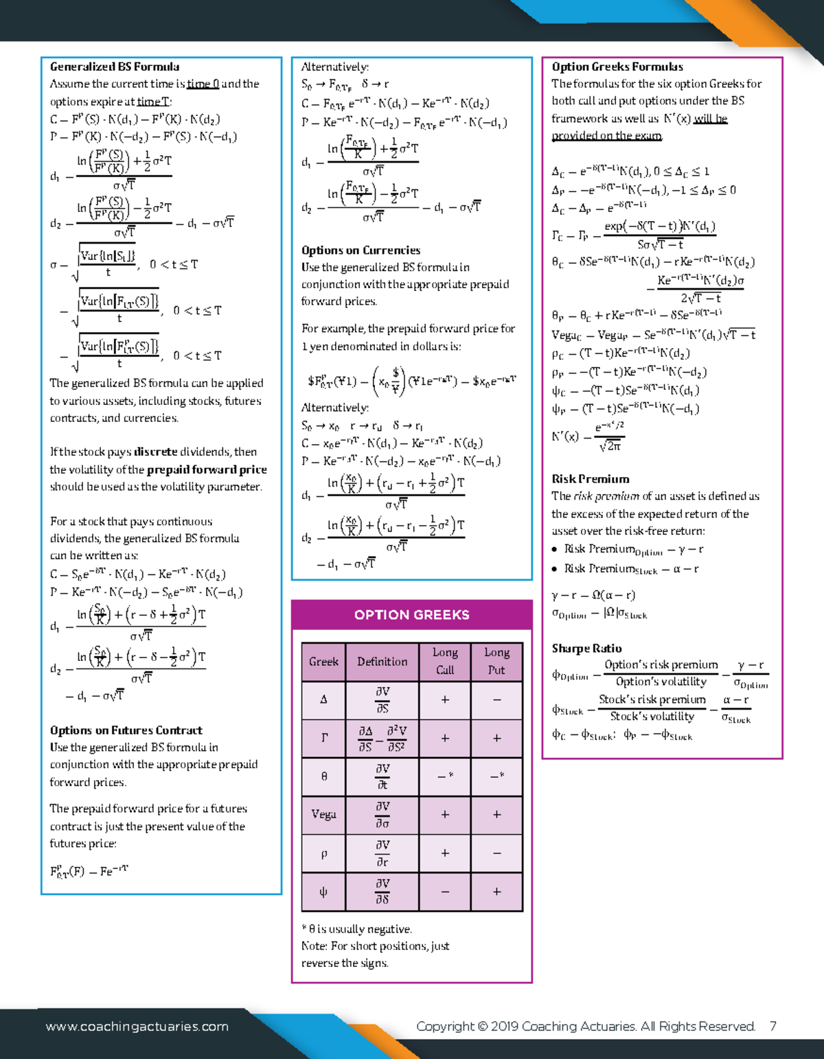 Ifm formula sheet - fiance - Generalized BS Formula Assume the current ...