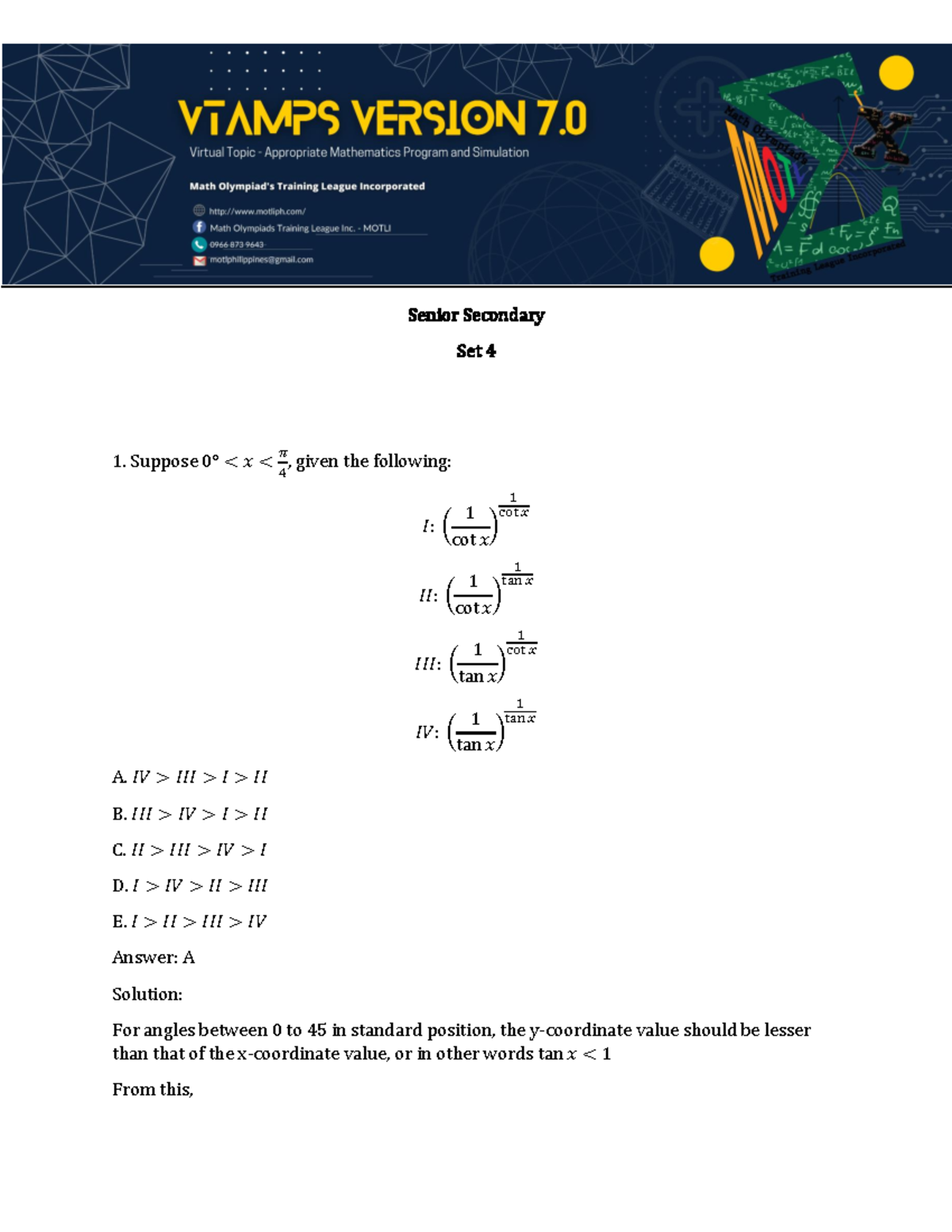 Vtamps 7.0 Senior Secondary Set 4 - Senior Secondary Set 4 Suppose 0°