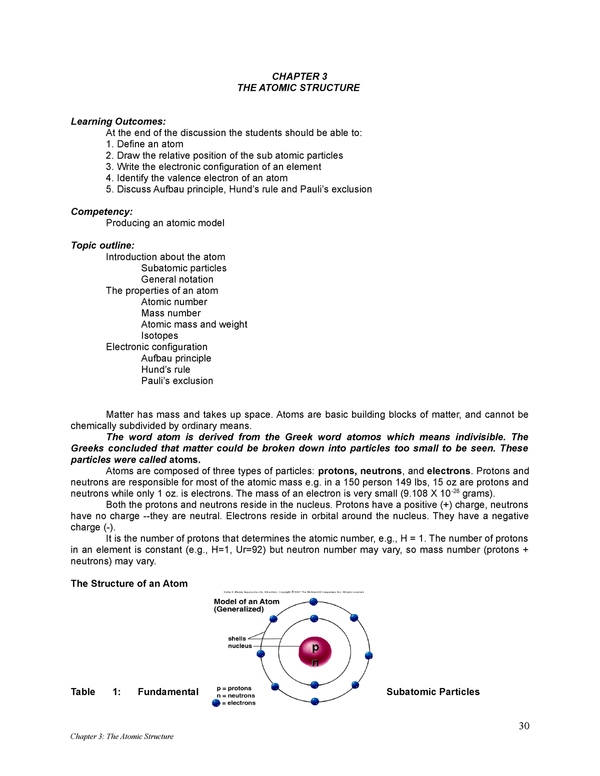 Chapter-3-atoms-lecture-notes - CHAPTER 3 THE ATOMIC STRUCTURE Learning ...