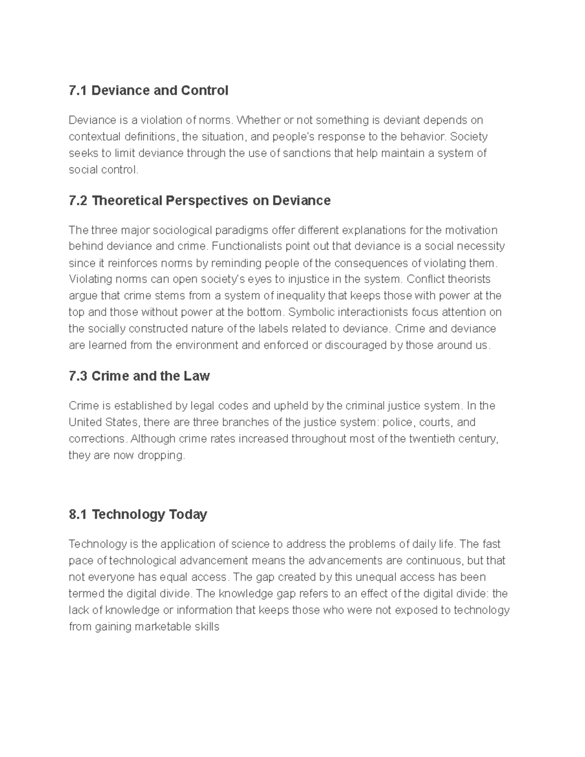 Chapters 79 Summaries 7 Deviance and Control Deviance is a violation
