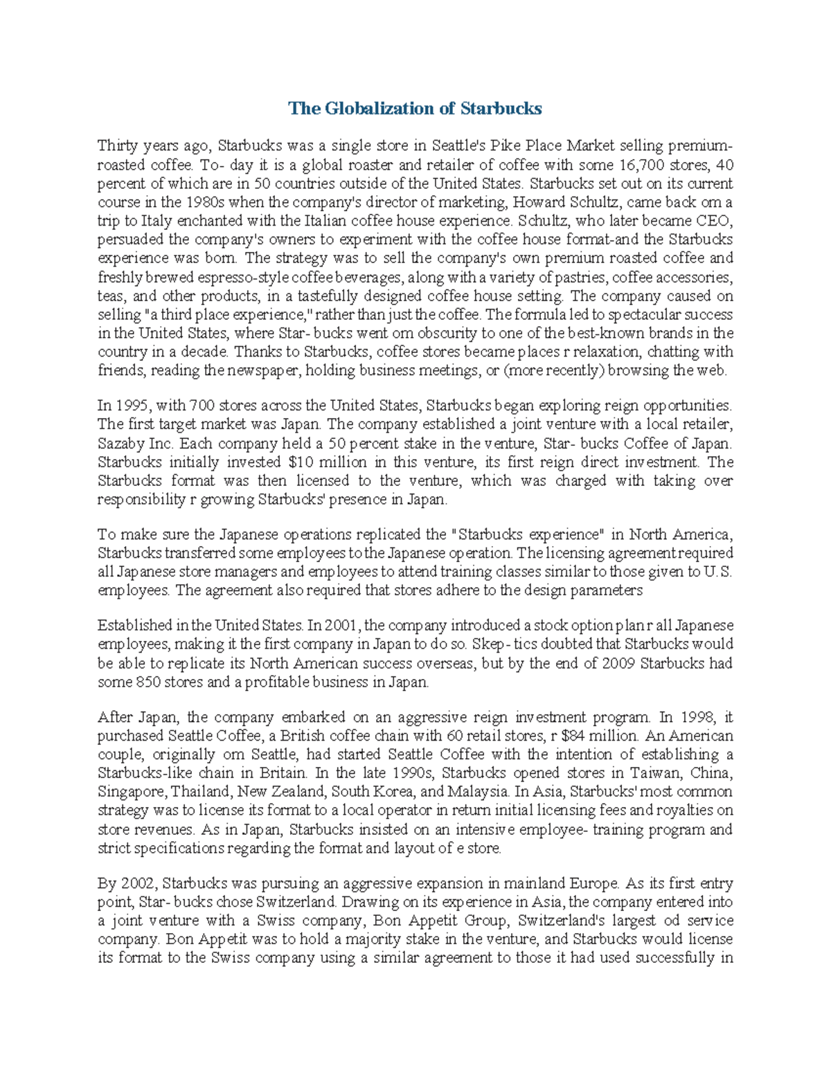 The Globalization of Starbucks - The Globalization of Starbucks Thirty ...