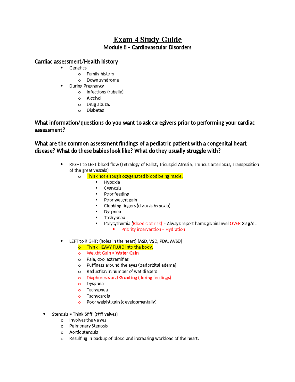 Exam 4 Study Guide Pediatrics - Exam 4 Study Guide Module 8 ...