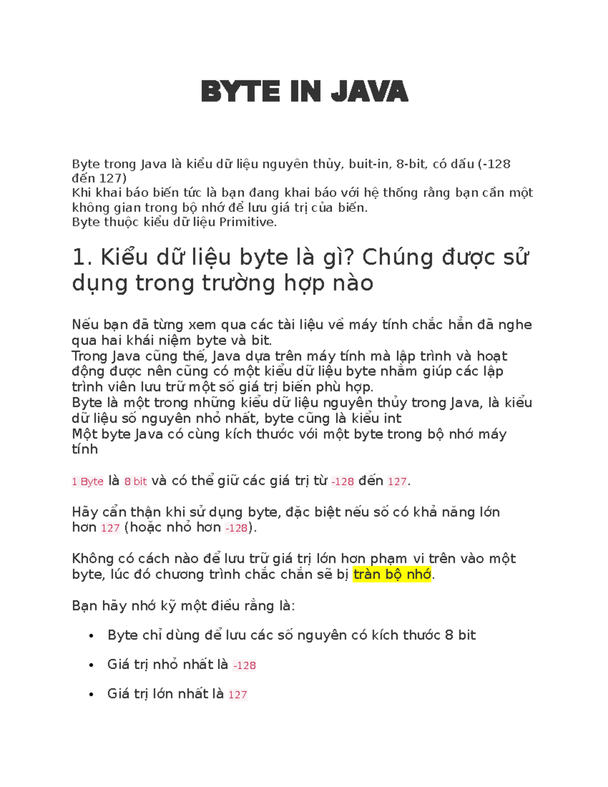 BYTE IN JAVA - This document is about Byte in Java (Vietnamese) - BYTE ...
