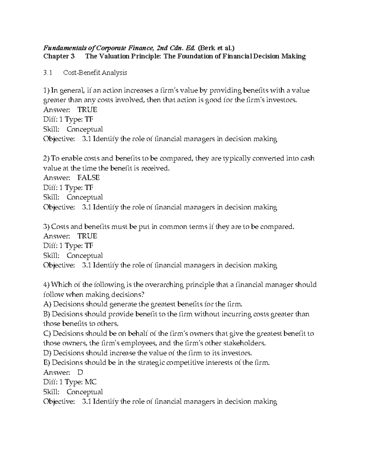 Corporate Finance Chapter 3 Valuation Principle - Studocu