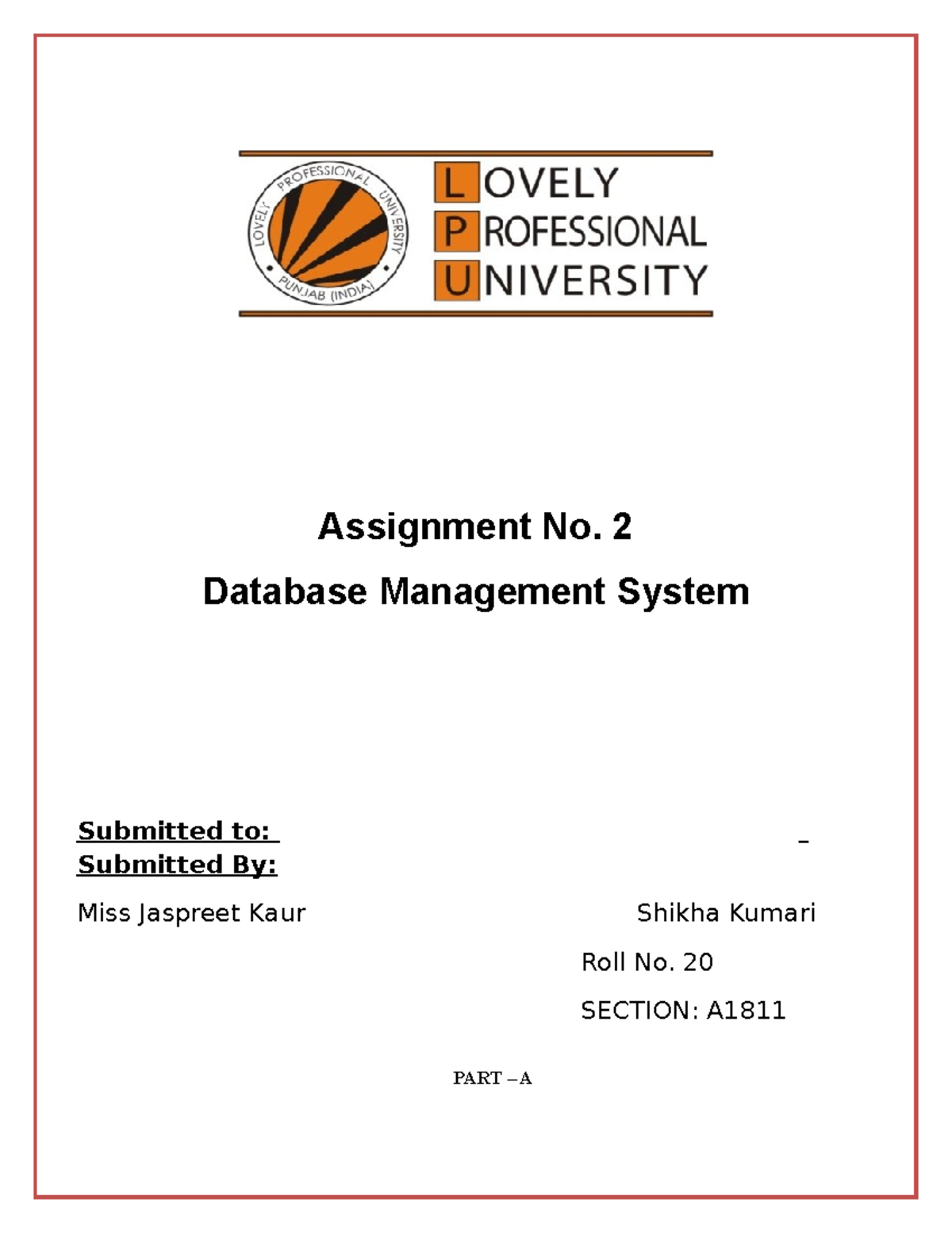91284-28128-assign 2sl - Assignment No. 2 Database Management System ...
