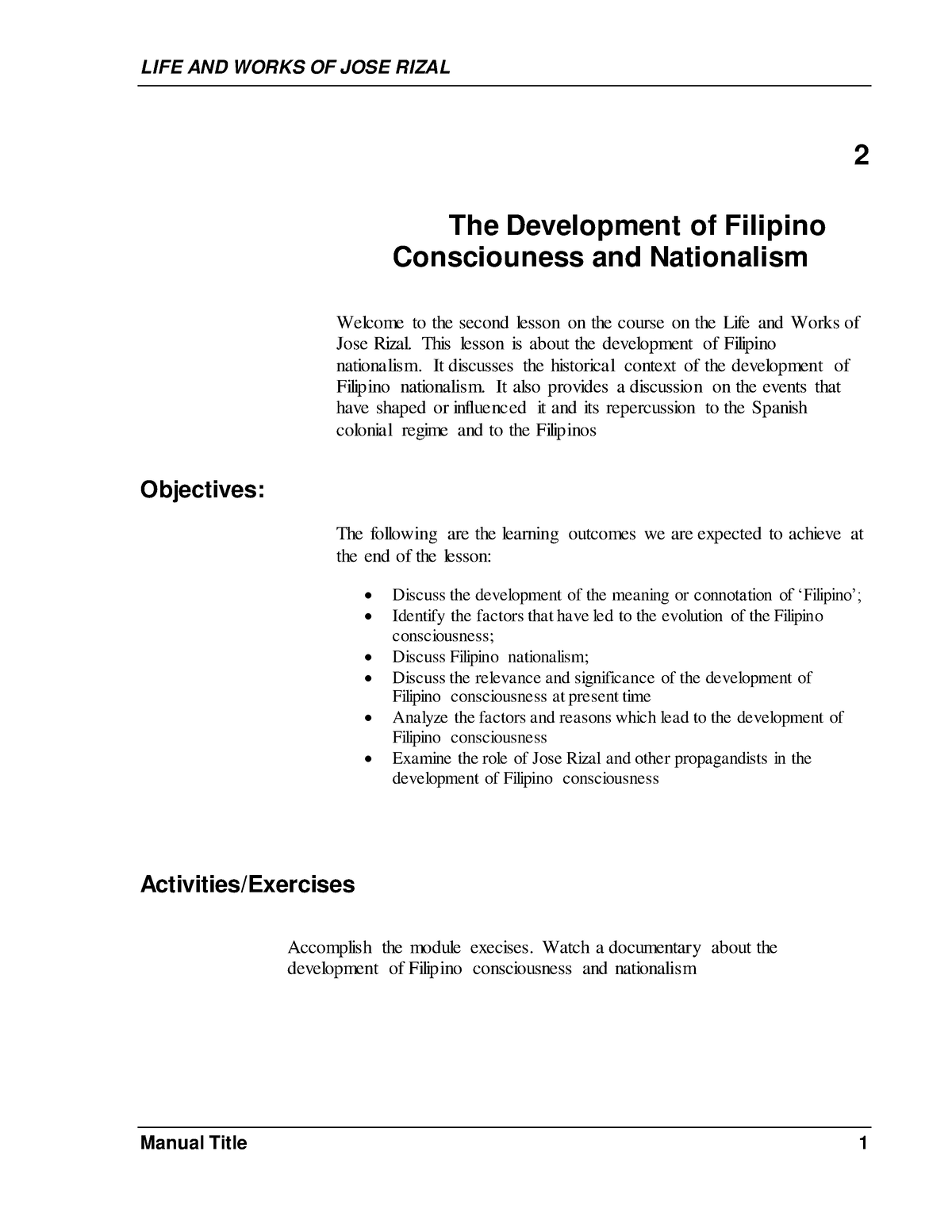 W2 Lesson 2 Development Of Filipino Nationalism - Module - LIFE AND ...