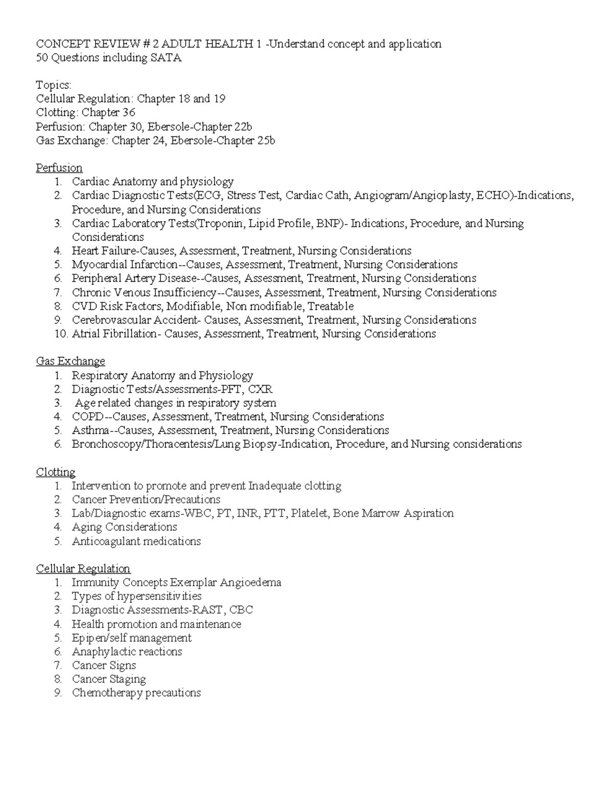 Exam 2 Concept Review - CONCEPT REVIEW # 2 ADULT HEALTH 1 -Understand ...