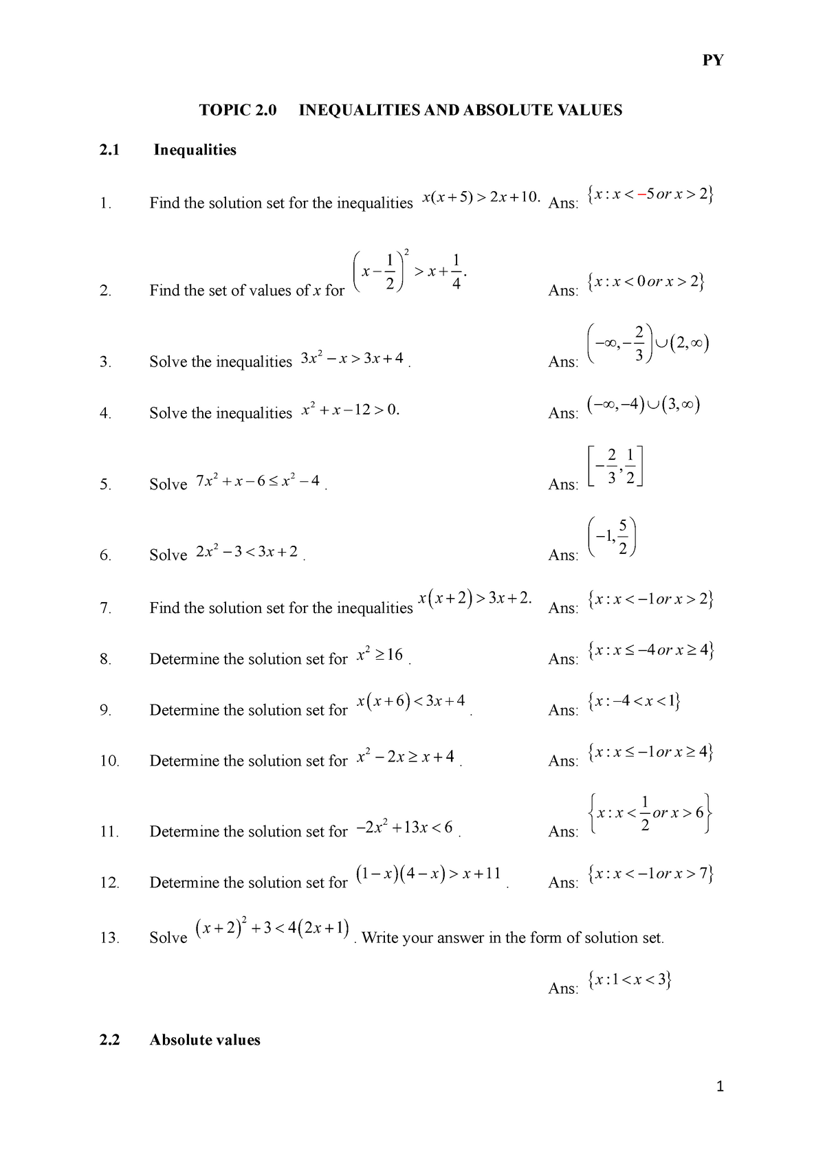 PAST YEAR PSPM AM015 CHAPTER 2 - mathematics - Studocu