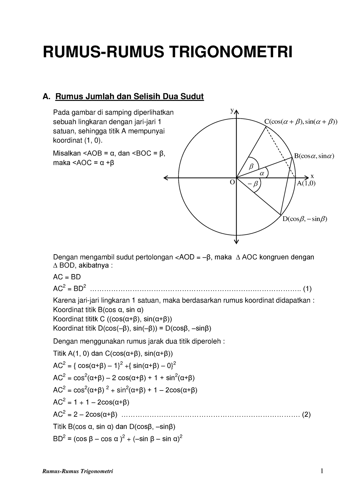 01-Rumus Jumlah Dan Selisih Dua Sudut - RUMUS-RUMUS TRIGONOMETRI A ...