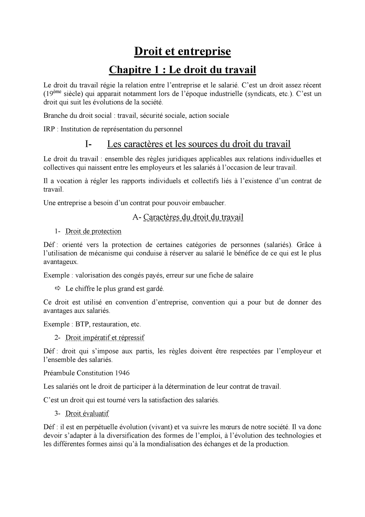 sujet de dissertation droit du travail