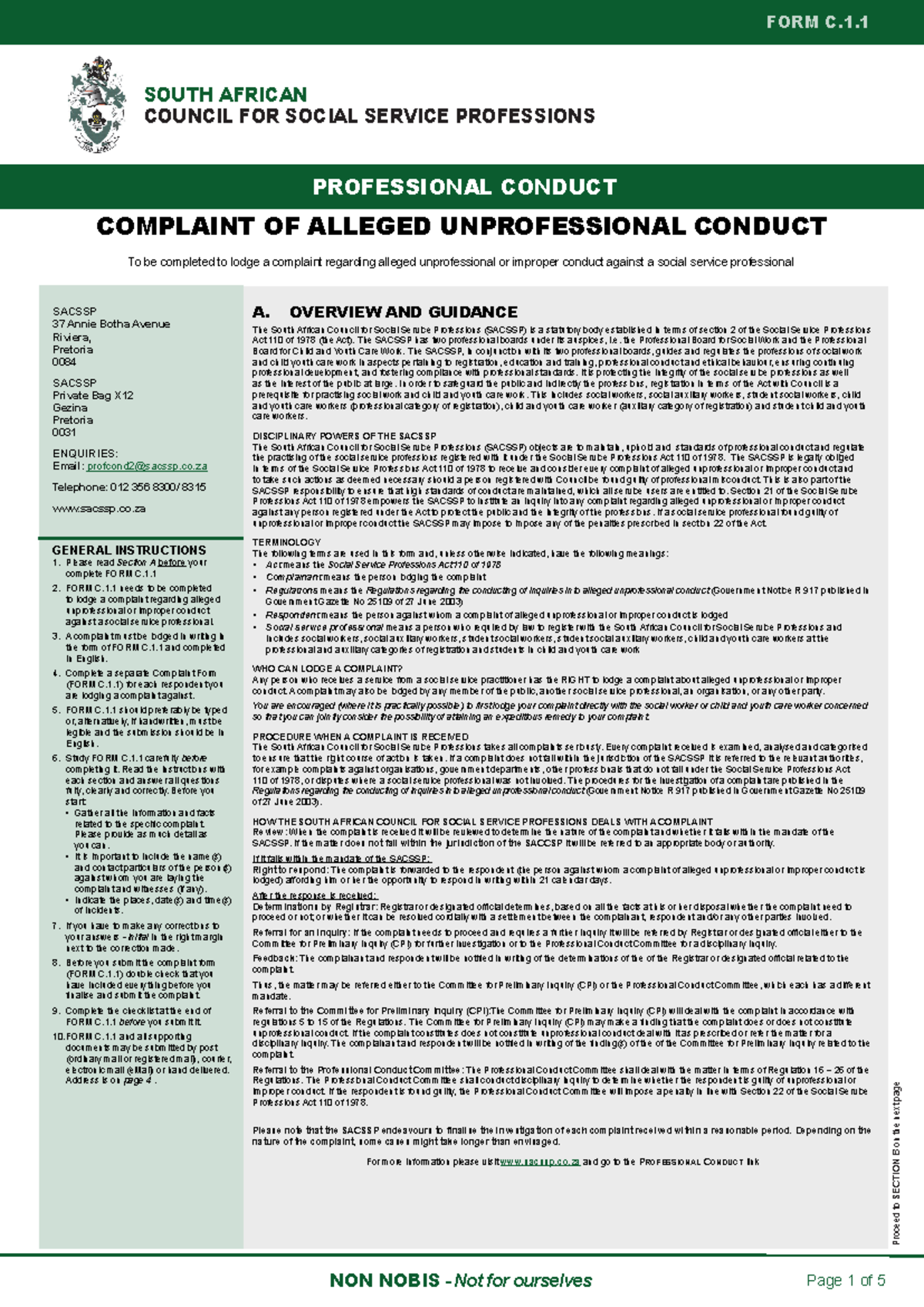 FORM C.1.1 Prof Con Complaint FORM 2020 final fillable - SOUTH AFRICAN ...
