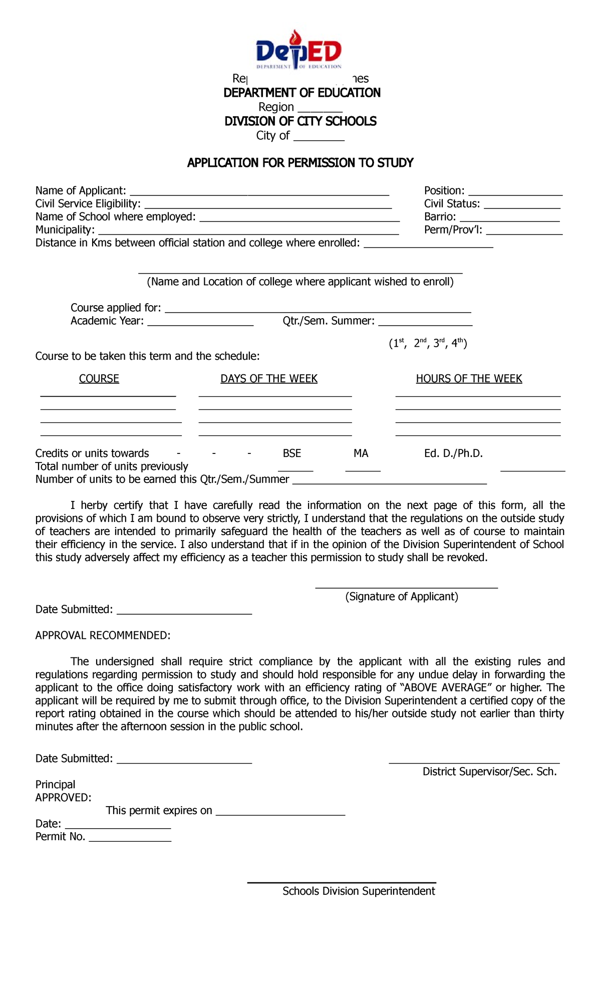 Permit to Study Sample Of Permit To Study Republic Of The 