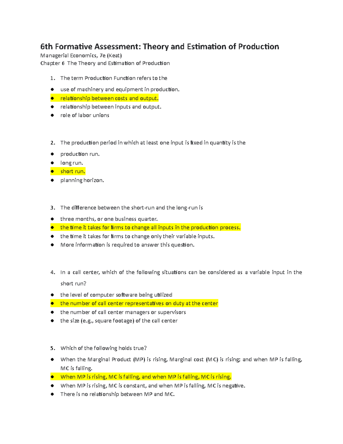 6th Formative Assessment Theory and Estimation of Production ...