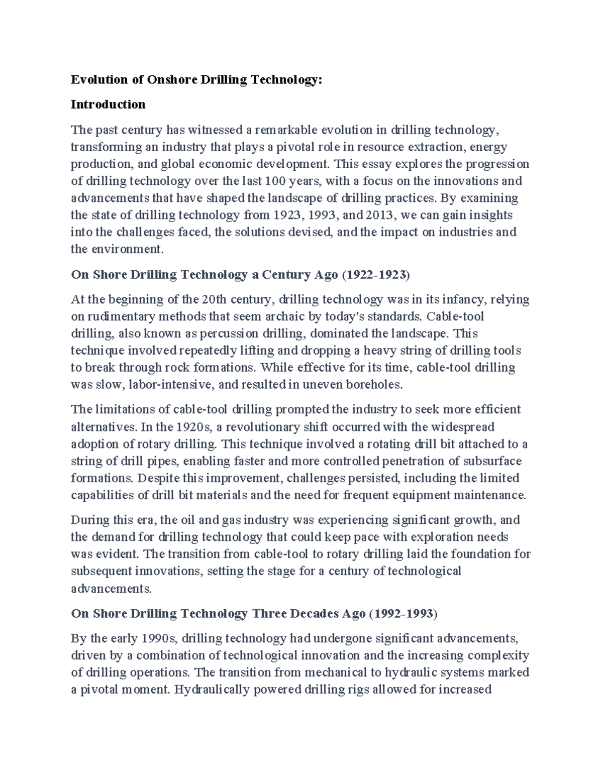 Drilling Technology essay - Evolution of Onshore Drilling Technology ...