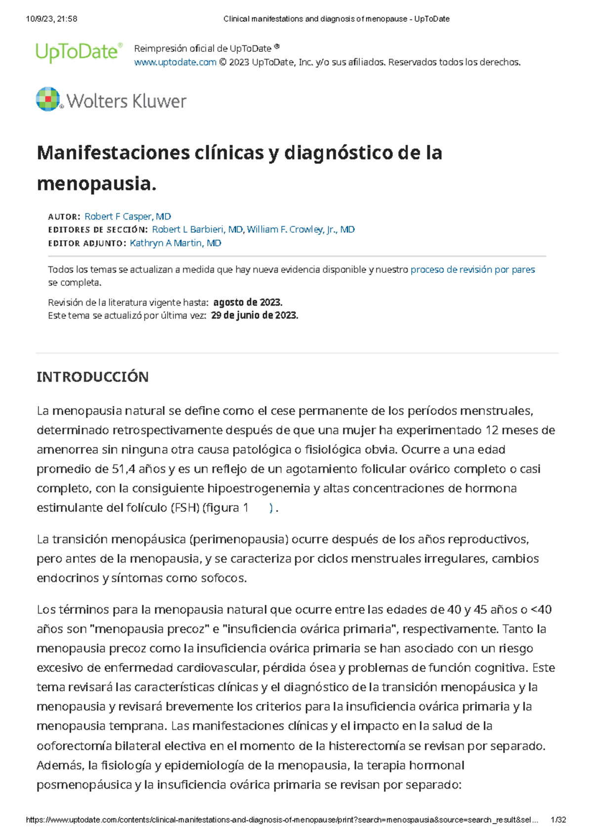 Clinical manifestations and diagnosis of menopause Up To Date Studocu