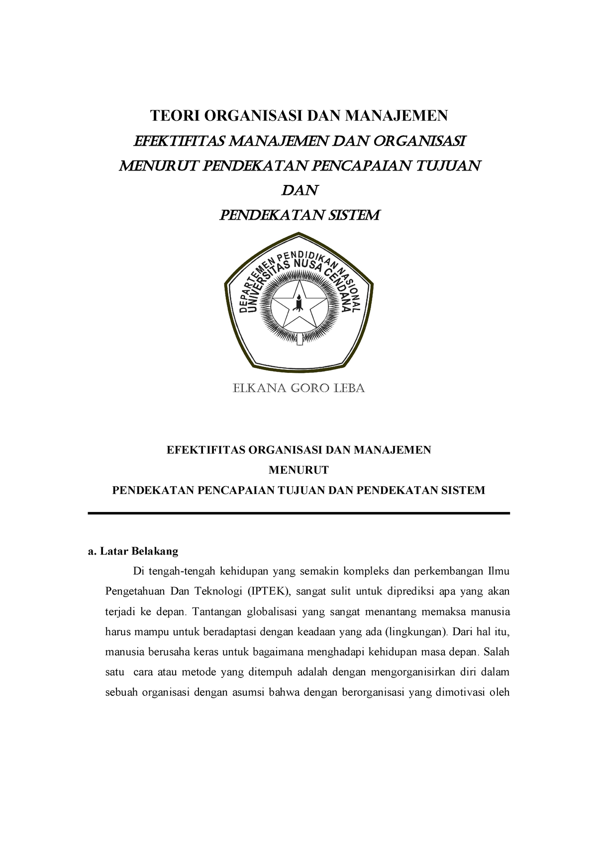 Downacademia - Gib B K - TEORI ORGANISASI DAN MANAJEMEN EFEKTIFITAS ...