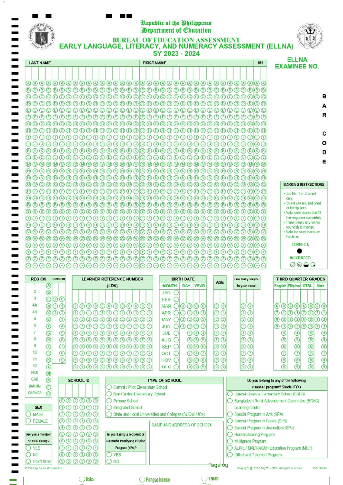 Answer Sheet Ellna new - Bachelor of Secondary Education - Tagalog ...