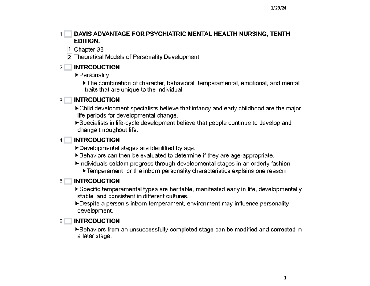 Unit 1 G Personality Development - 1/29/ 1 DAVIS ADVANTAGE FOR ...