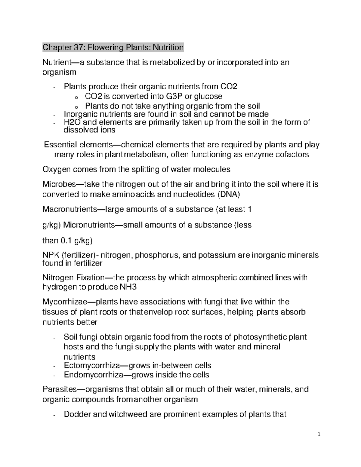 Exam 1 Biology 111 Study Guide 2 Of 2022 - Chapter 37: Flowering Plants ...