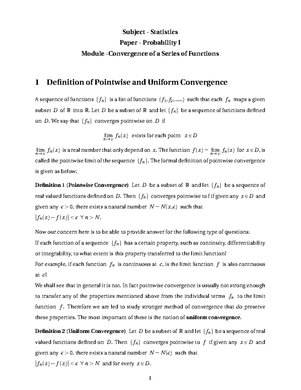 Convergence of Functions - probability 1 - Studocu