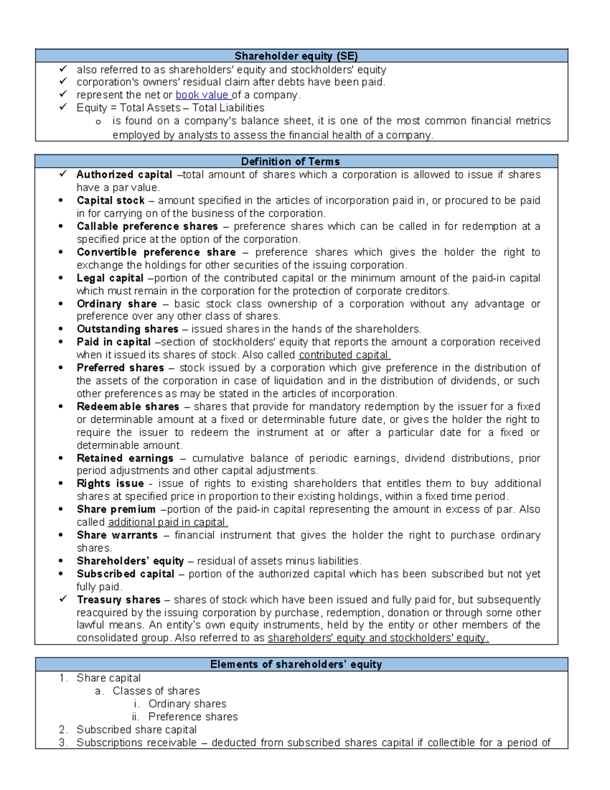Farse - Shareholder equity (SE) also referred to as shareholders ...