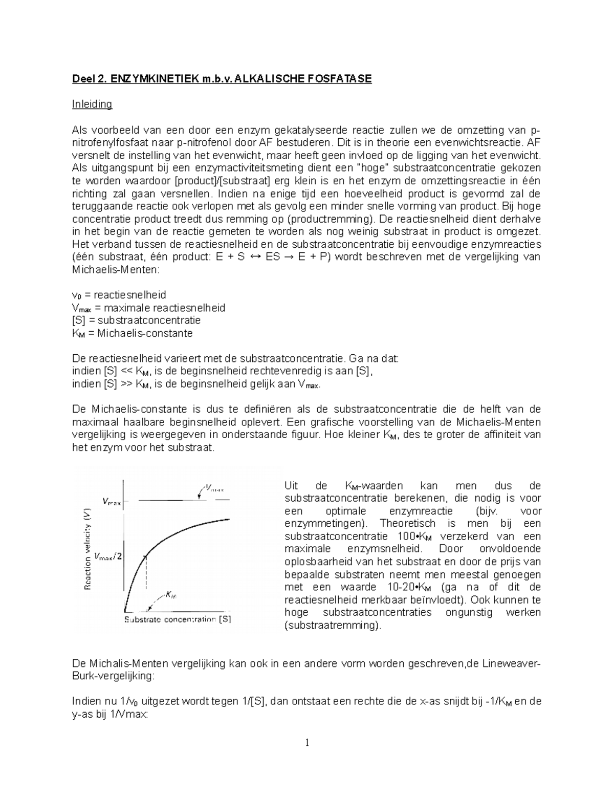 Biochemie Deel 2 Enzymkinetiek Af Deel 2 Enzymkinetiek M B Alkalische Fosfatase Inleiding Als Studeersnel