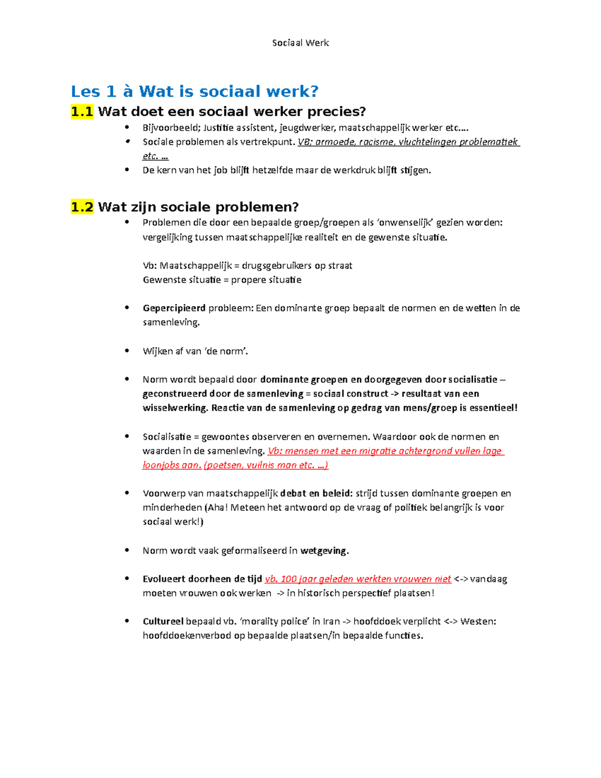 Notities Sociaal Werk Les 1 à