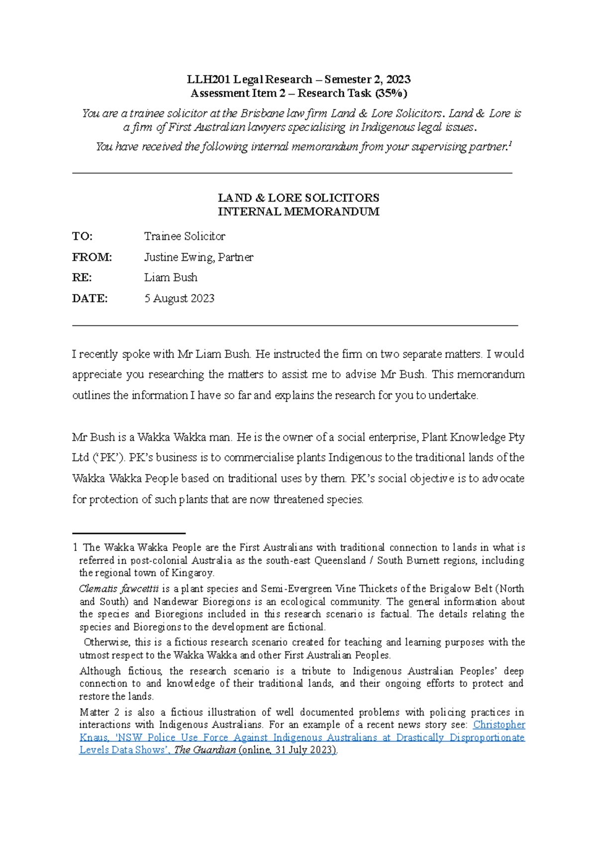LLH201 Legal Research - Sem 2 2023 - Research Task - Final - LLH201 ...